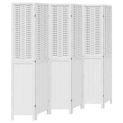 vidaXL Paulownia Room Divider 6-Piece Folding Screen for Bedroom Living Room Office Spanish Wall Privacy Screen White Solid Wood