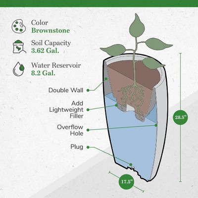 Athena 28.5" Brown Self-Watering Indoor Outdoor Planter