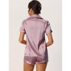 cheibear Women's Button Short Sleeve Shirt and Shorts Satin 2-Piece Sleepwear Pajama Sets - 3 of 4