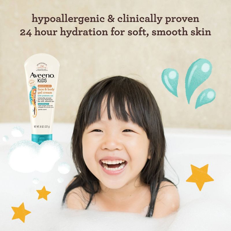 Aveeno Kids Sensitive Skin Face &#38; Body Gel Cream, Clinically Proven 24 Hour Hydration, Lightweight - 8oz, 4 of 11