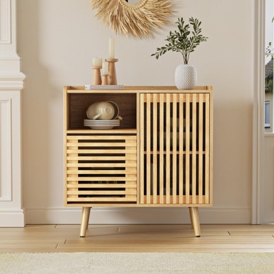 Buffet Table with Storage, Sideboard Coffee Bar Cabinet with Silding Door