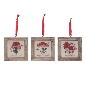 Transpac Wood Merry Mushroom Block Ornament Set of 3 Christmas Home Decorations - 1 of 1