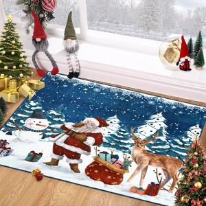 Christmas Area Rug Machine Washable Xmas Santa Claus Rug for Living Room Non Slip Soft Faux Wool - 1 of 4