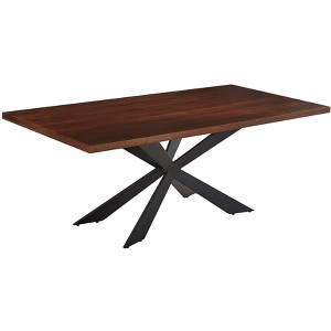 HomeRoots 81" Brown and Black Wood and Metal Cross Leg Base Dining Table - 1 of 4