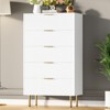 Fluted Wood Dresser 5 Drawers Dresser for Bedroom, Modern Chest of Drawers, Tall Brown Dresser with Faux Marble Top - 2 of 4