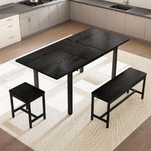 47.2" Large Extendable Kitchen Table Set, with 2 Benches and 2 Square Stools - 1 of 4