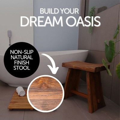 Nordic Teak  Rustic Shower and Bath Stool with Curved Seat - Brown