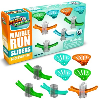Marble Genius Marble Run Stunts Sliders Set, 8 Pieces Total: 4 Two-Way Sliders and 4 Catch Buckets