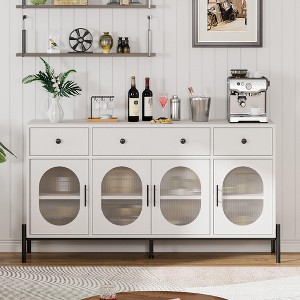 62 Inch Large Sideboard Buffet Cabinet with Storage and 3 Drawers, Coffee Bar Storage Cabinet with 4 Glass Doors for Dining Room,Living Room, Kitchen - 1 of 4