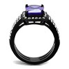 Slickblue Women’s Black CZ Ring – Square Tanzanite Center with Halo & Layered Bands, IP Black Stainless Steel,Sizes 5–10 - 3 of 4