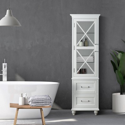 Blue Ridge 60" White Wooden Linen Tower with Adjustable Glass Shelves