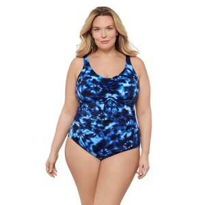 Aqua Green Women's Cinched V-Neck Shirred One Piece - 1 of 3