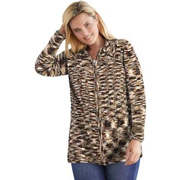 Woman Within Women's Plus Size Chenille Zip Cable Cardigan
