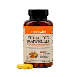 NatureWise Turmeric Boswellia Supplement + BioPerine & Organic Ginger - Organic Turmeric 900mg + Boswellia 600mg - Non-GMO, Vegan - 1 of 4
