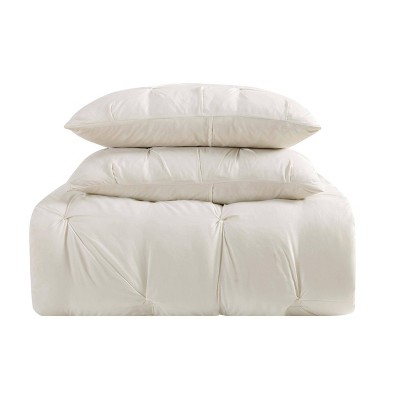Ivory Pintuck Full/Queen Microfiber Duvet Cover Set with Shams