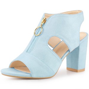 Allegra K Women's Front Zippered Gladiator Chunky Heels Slingback Sandals - 1 of 4