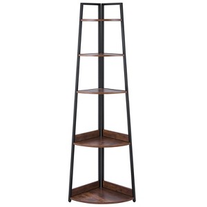 VEVOR 5 Tier Corner Shelf, 70" Tall Corner Bookshelf with Metal Frame & Wooden Shelves, Industrial Corner Ladder Shelf for Living Room, Brown - 1 of 4