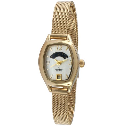 Peugeot Women s White Dial Sun Moon Watch 30x20mm Calendar Mesh Bracelet Target