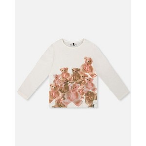 Deux par Deux Girl Organic Jersey T-Shirt Off-White with Teddy Bears - 1 of 4
