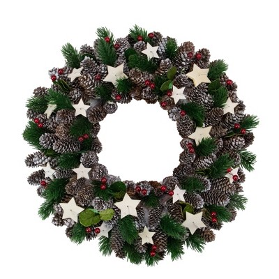 Northlight Pine Cone with Berries and Stars Artificial Christmas Wreath, 14-Inch, Unlit