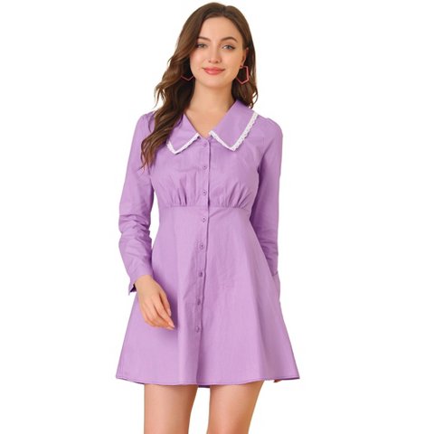Женские платья INSPIRE CHIC Women's Peter Pan Collar Long Sleeve Button Front Shirt Dress Small Purple