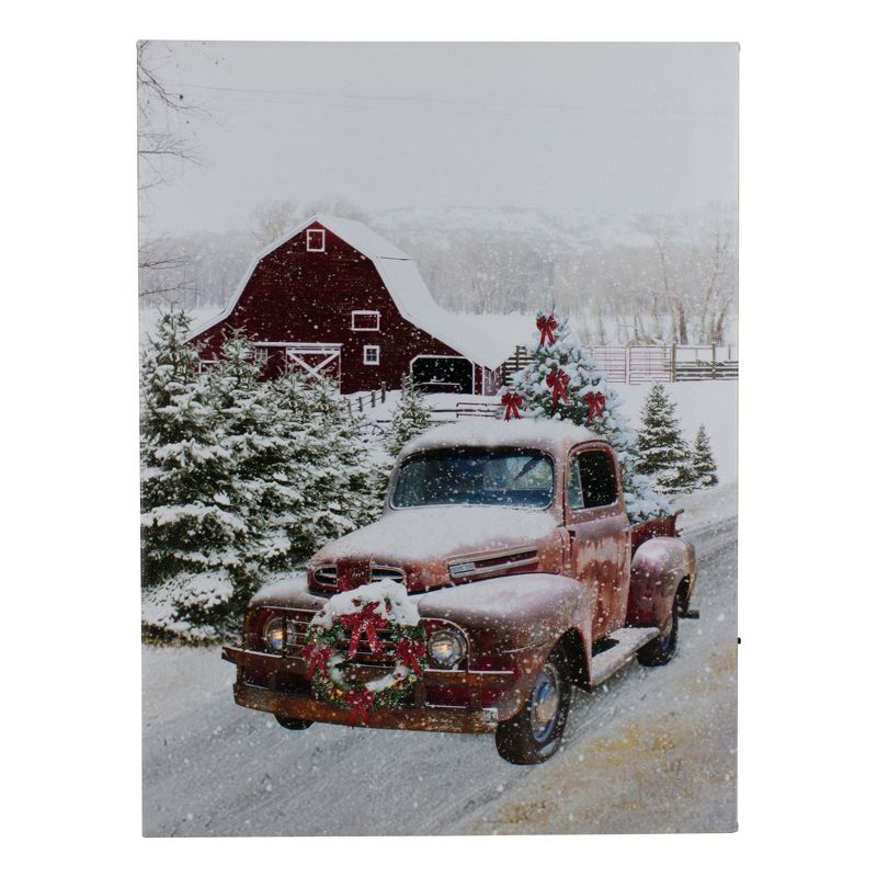 Northlight LED Lighted Fiber Optic Truck with Tree Christmas Canvas Wall Art 15.75"  x 11.75", 1 of 7
