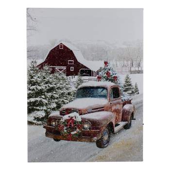 Northlight LED Lighted Fiber Optic Truck with Tree Christmas Canvas Wall Art 15.75"  x 11.75"