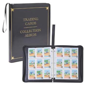 Bright Creations 9 Pocket Trading Card Binder with Removable Sleeves, Holds up to 540 Cards, 14 x 11 In, Black & Gold Faux Leather
