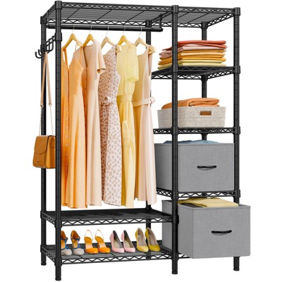 VIPEK V2E Wire Garment Rack Heavy Duty Clothes Rack with 6-Shelf Hanging  Closet Organizer & 2 Drawers, Max Load 550LBS - Black