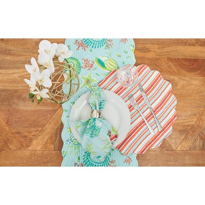 Laguna Breeze Blue Cotton Quilted Reversible Round Placemats Set of 6