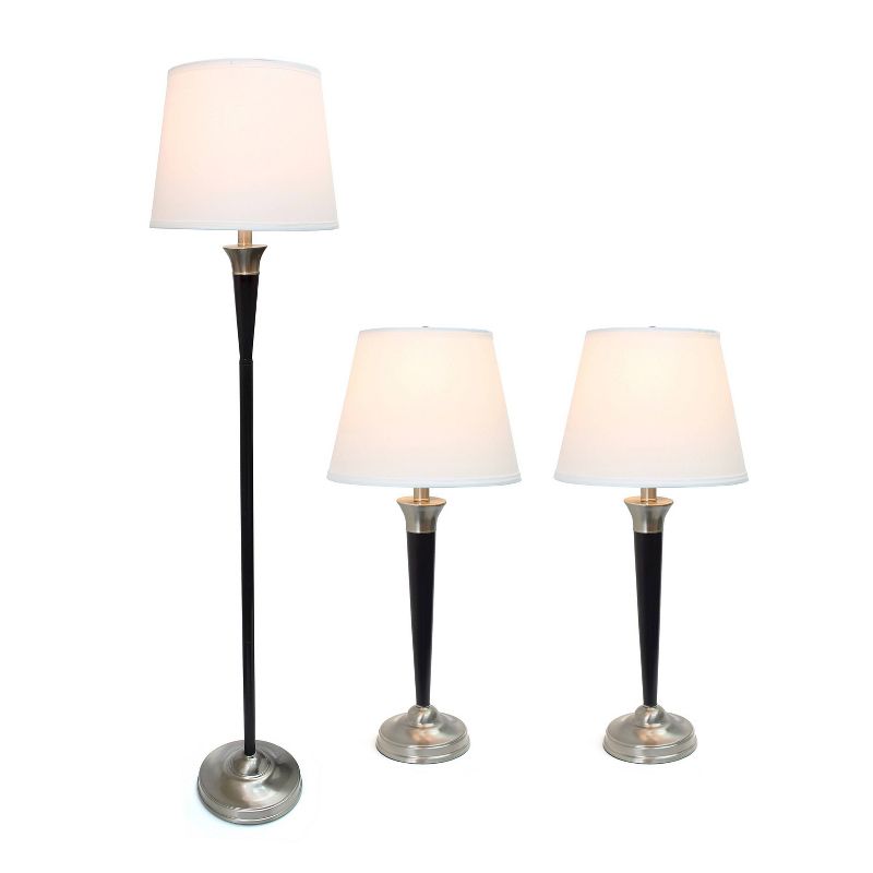 3pc Perennial Modern Sonoma Metal Lamp Set with Tapered Drum Fabric Shades Black/White - Lalia Home, 2 of 11