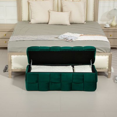 Sapphtopaz Velvet Ottoman Bench with Storage & Safety Hinge, Entryway & Bedroom Seating, Upholstered Storage Ottoman, Entryway Padded Footstool