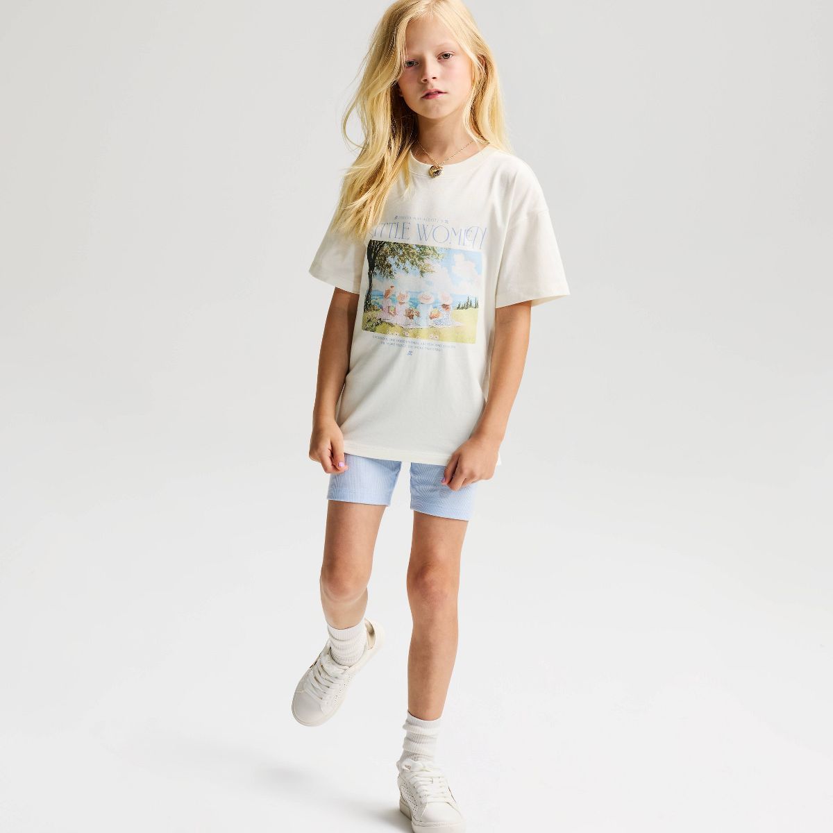 Girls' Short Sleeve 100% Cotton 'Little Women' Oversized Graphic T-Shirt - Cat & Jack™ Cream