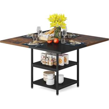 Tribesigns 47" Square Dining Table for 4 People, Kitchen Dinner Table with Storage Shelves for Dining Room, Living Room