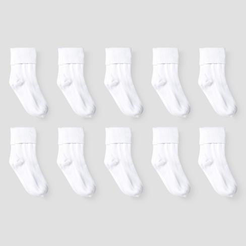 Girls' 10pk Turn Cuff Crew Socks - Cat & Jack™ White M : Target