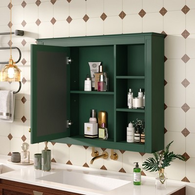 NicBex 35" Medicine Cabinet with Mirror,Over the Toilet Storage Cabinet,Wall Cabinet with 6 Open Shelves,Wall Mounted Bathroom Storage Cabinet