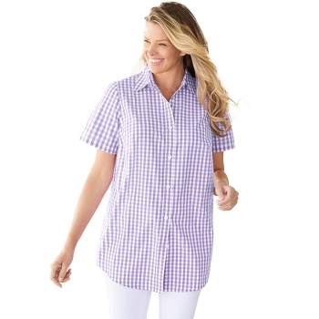 Woman Within Plus Size Perfect Short Sleeve Button-Down Shirt Oversized Tunic Blouse