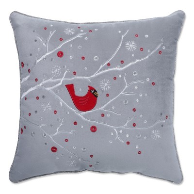 17"x17" Velvet Christmas Cardinal Square Throw Pillow Gray - Pillow Perfect