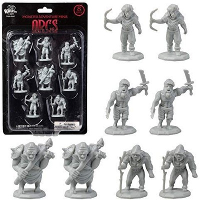 Monster Protectors Unpainted Fantasy Orc Mini Figures for D&D - 1", 8 Pieces