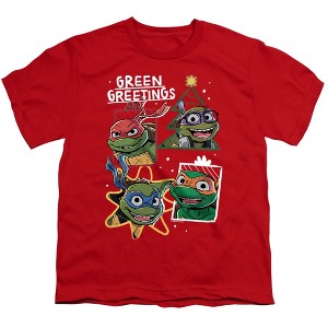 Boys' Teenage Mutant Ninja Turtles Green Greetings Christmas T-Shirt - 1 of 4