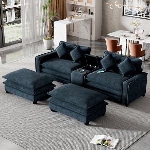 Merax Chenille Sectional Sofa with 2 Removable Ottomans, USB Ports, Cup Holders & Hidden Storage - 1 of 4