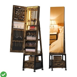 360° Swivel Jewelry Cabinet with Lights,Inside Makeup Mirror,Rotatable Full Length Mirror with Jewelry Storage - 1 of 4