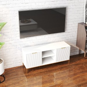 Dexmalle White Modern TV Stand with Wave-Design Doors and Open Shelf - 1 of 4