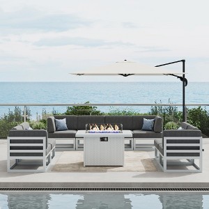 LayinSun 9-Piece Large Outdoor Modular L-Shaped Sectional Set with Propane Fire Pit Table - 1 of 4
