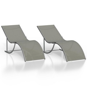 Set of 2 Aluminum Lounge Chairs - Ergonomic S-Shaped Outdoor Chaise Lounges, Rust-Resistant Poolside Recliners (Light Top Color) - 1 of 4
