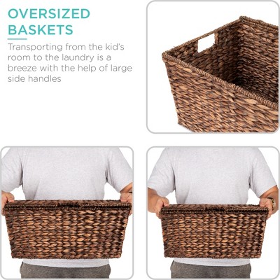 XL Handwoven Water Hyacinth Storage Baskets with Lids, Set of 2