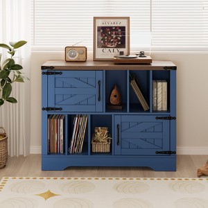 39-inch Large Vinyl Record Storage Cabinet - Farmhouse Turntable Stand w/ Double Barn Doors for Living Room & Bedroom - 1 of 4