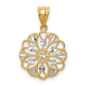 Black Bow Jewelry 14k Yellow Gold and White Rhodium Scalloped Filigree Pendant, 16mm - 1 of 4