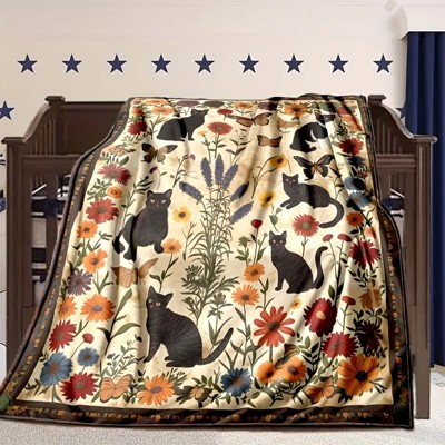 Christmas Gifts, Rustic Cat Pattern Printed Kids Room Nursery RV Decor Office Nap Portable Blanket, Polyester Knit Fabric, Cozy and Durable
