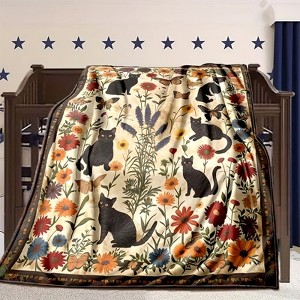 Christmas Gifts, Rustic Cat Pattern Printed Kids Room Nursery RV Decor Office Nap Portable Blanket, Polyester Knit Fabric, Cozy and Durable - 1 of 4